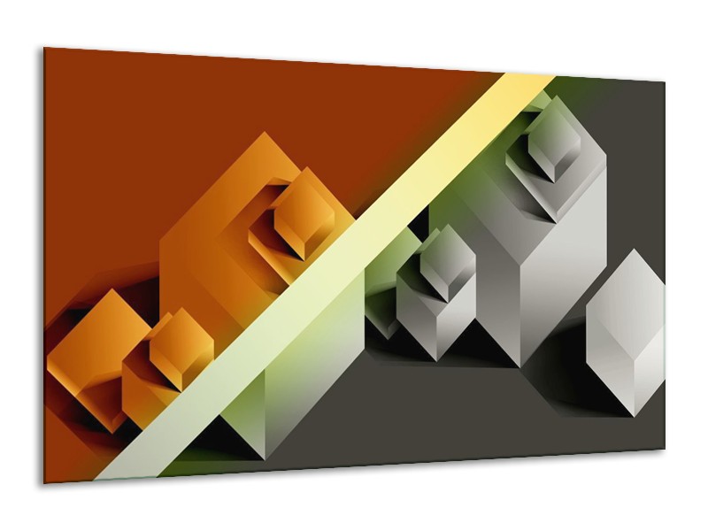 Glas schilderij Vierkant | Bruin, Grijs, Geel | 120x70cm 1Luik