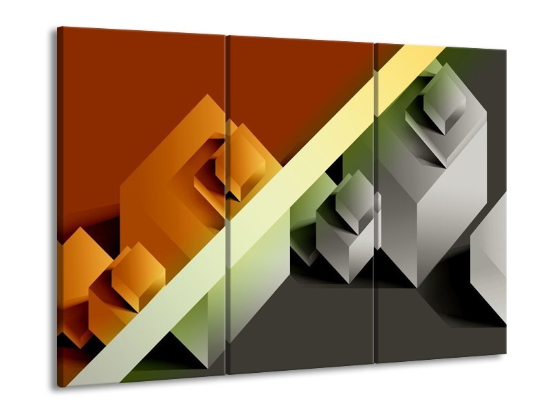 Canvas schilderij Vierkant | Bruin, Grijs, Geel | 90x60cm 3Luik
