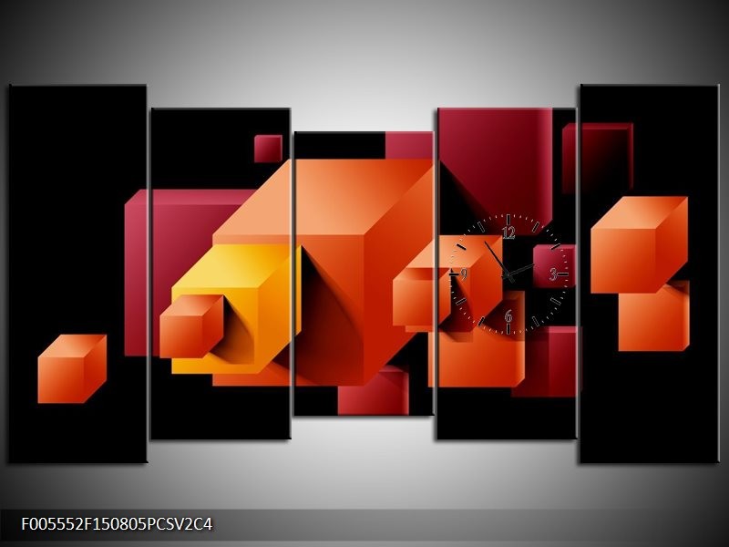 Klok schilderij Vierkant | Oranje, Zwart, Geel | 150x80cm 5Luik