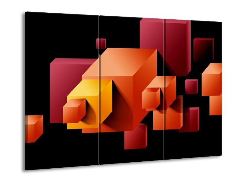 Canvas schilderij Vierkant | Oranje, Zwart, Geel | 90x60cm 3Luik