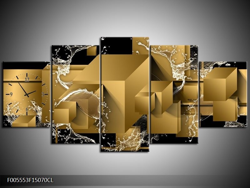 Klok schilderij Art | Bruin, Goud, Zwart | 150x70cm 5Luik