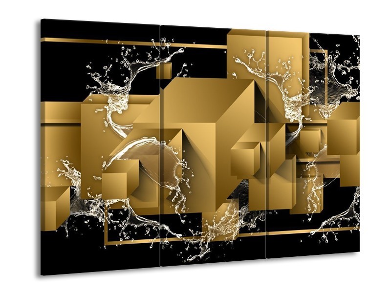 Canvas schilderij Art | Bruin, Goud, Zwart | 90x60cm 3Luik