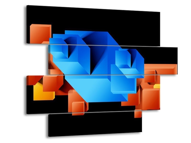 Glas schilderij Art | Blauw, Oranje, Zwart | 115x85cm 4Luik