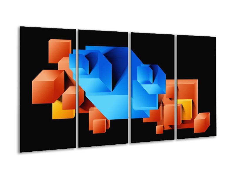 Glas schilderij Art | Blauw, Oranje, Zwart | 160x80cm 4Luik