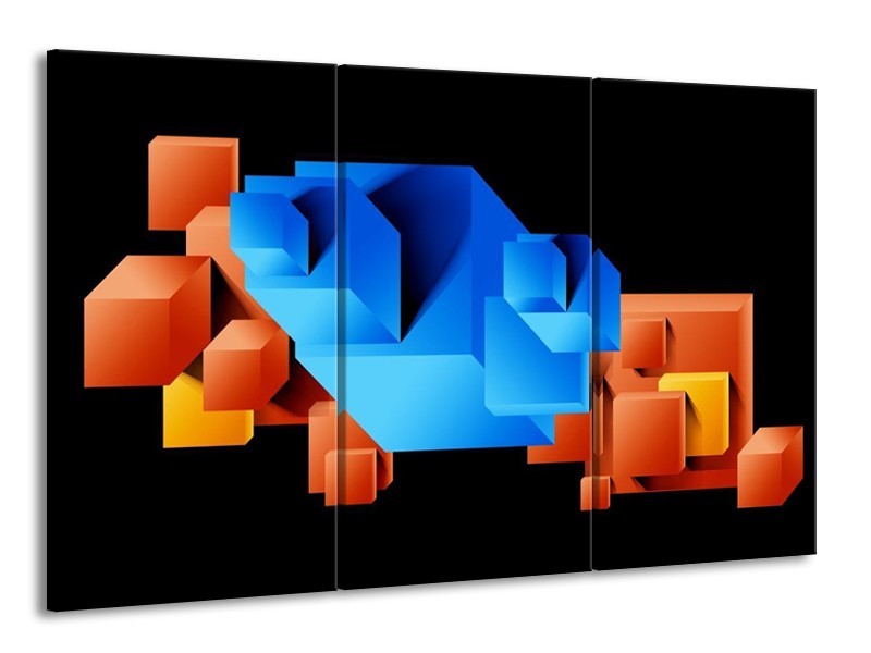 Glas schilderij Art | Blauw, Oranje, Zwart | 165x100cm 3Luik