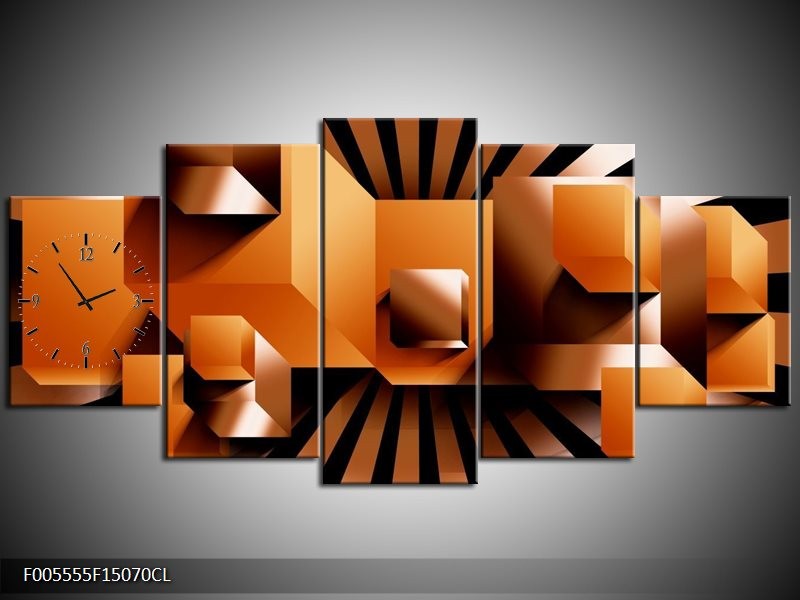 Klok schilderij Art | Oranje, Zwart, Wit | 150x70cm 5Luik