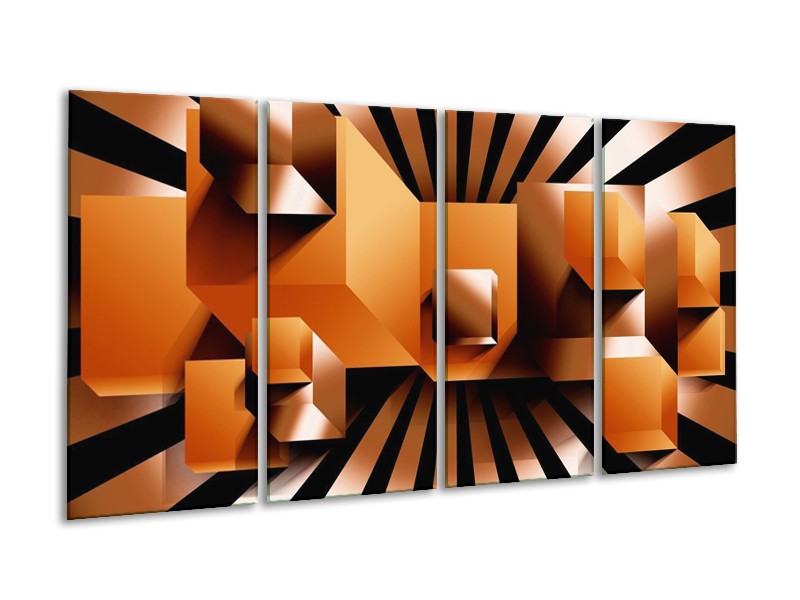 Glas schilderij Art | Oranje, Zwart, Wit | 160x80cm 4Luik