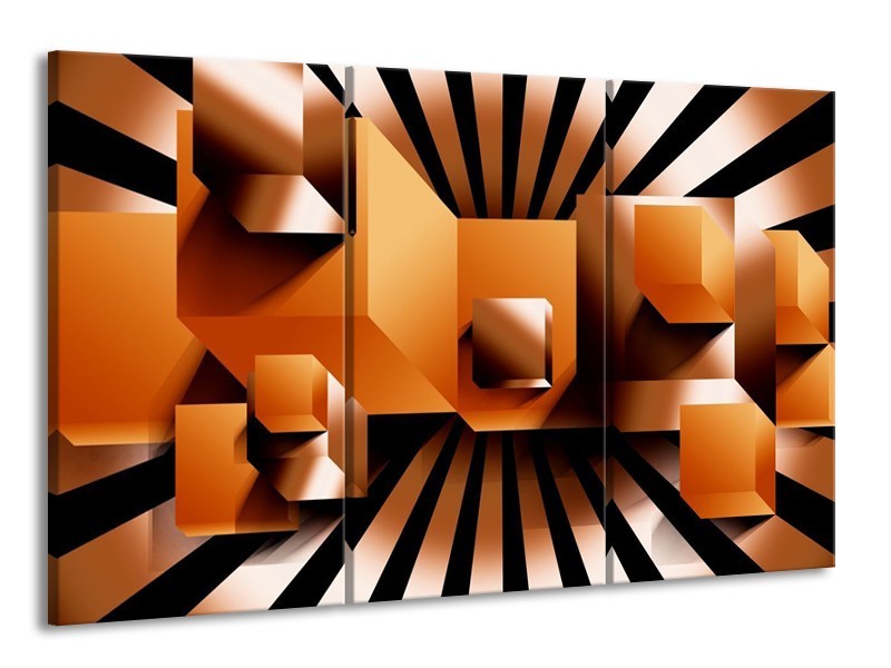 Glas schilderij Art | Oranje, Zwart, Wit | 165x100cm 3Luik