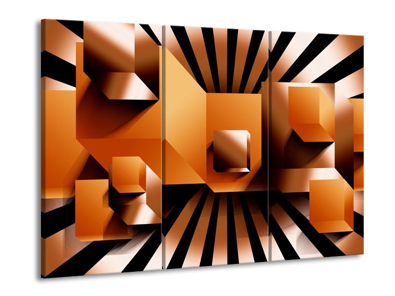 Canvas schilderij Art | Oranje, Zwart, Wit | 90x60cm 3Luik