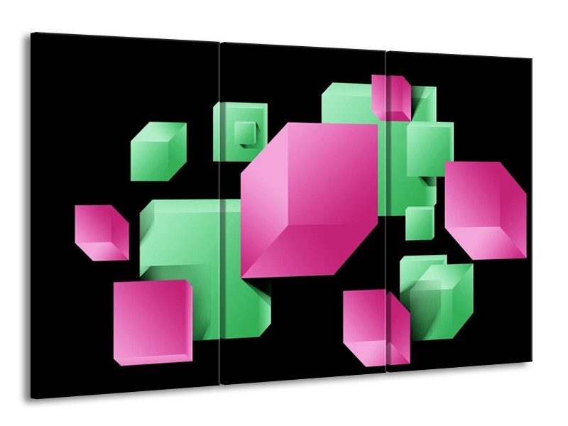 Glas schilderij Art | Groen, Zwart, Roze | 165x100cm 3Luik
