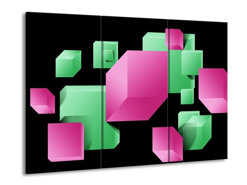 Canvas schilderij Art | Groen, Zwart, Roze | 90x60cm 3Luik