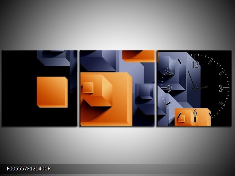 Klok schilderij Art | Oranje, Zwart, Grijs | 120x40cm 3Luik