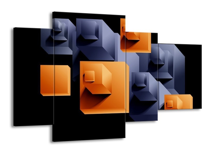 Glas schilderij Art | Oranje, Zwart, Grijs | 120x75cm 4Luik