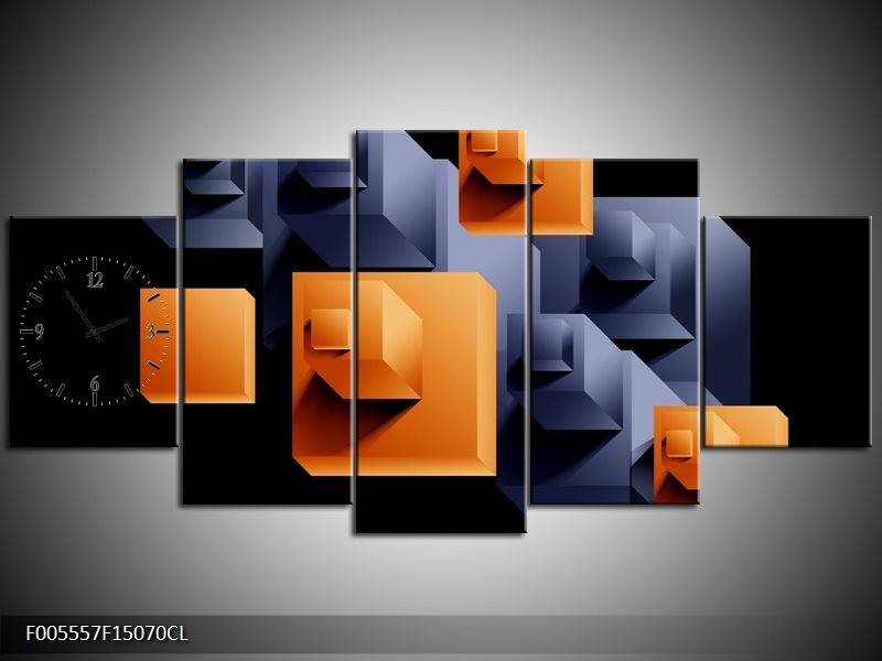 Klok schilderij Art | Oranje, Zwart, Grijs | 150x70cm 5Luik