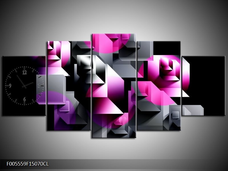 Klok schilderij Art | Grijs, Roze, Paars | 150x70cm 5Luik