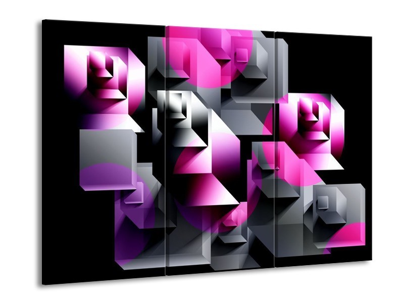 Canvas schilderij Art | Grijs, Roze, Paars | 90x60cm 3Luik
