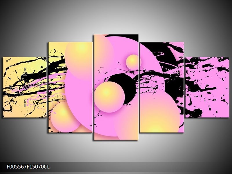 Klok schilderij Art | Paars, Zwart, Geel | 150x70cm 5Luik