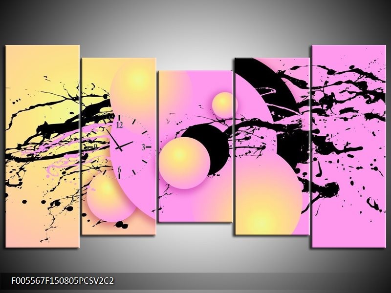 Klok schilderij Art | Paars, Zwart, Geel | 150x80cm 5Luik