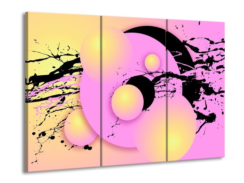 Canvas schilderij Art | Paars, Zwart, Geel | 90x60cm 3Luik