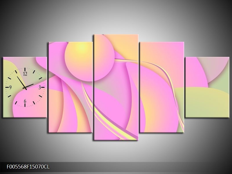 Klok schilderij Art | Roze, Groen, Geel | 150x70cm 5Luik
