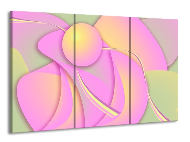 Glas schilderij Art | Roze, Groen, Geel | 165x100cm 3Luik