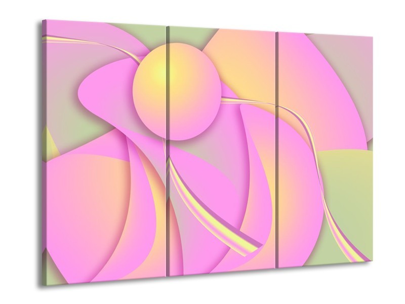 Canvas schilderij Art | Roze, Groen, Geel | 90x60cm 3Luik