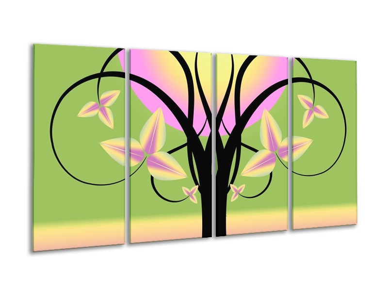 Glas schilderij Boom | Groen, Zwart, Paars | 160x80cm 4Luik