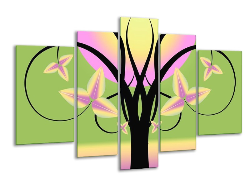Canvas schilderij Boom | Groen, Zwart, Paars | 170x100cm 5Luik