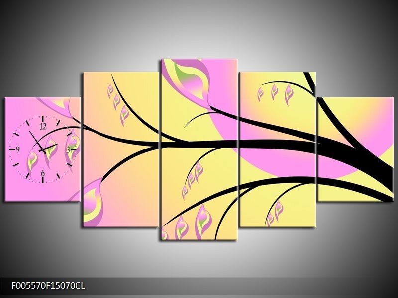 Klok schilderij Boom | Paars, Groen, Zwart | 150x70cm 5Luik