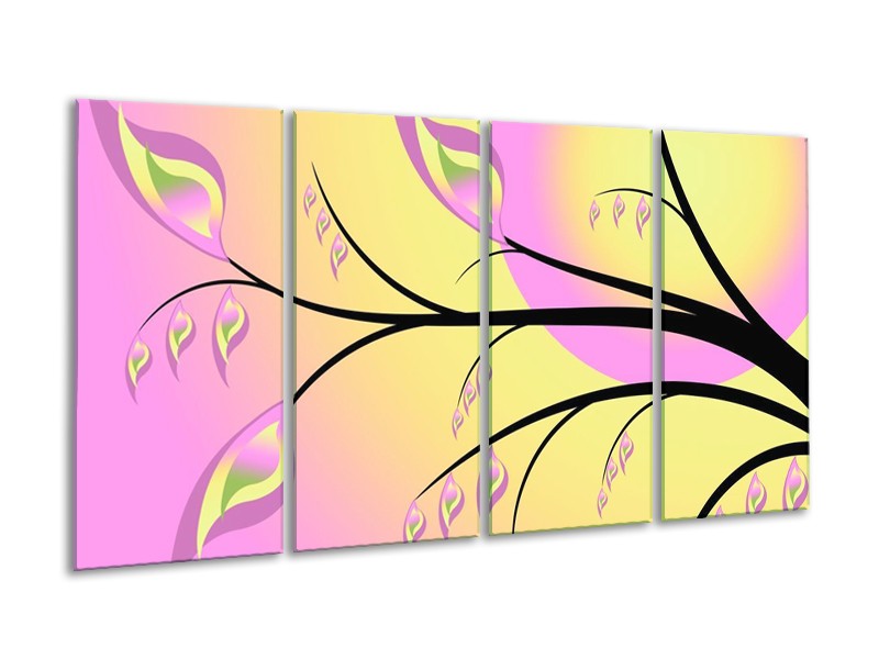 Glas schilderij Boom | Paars, Groen, Zwart | 160x80cm 4Luik