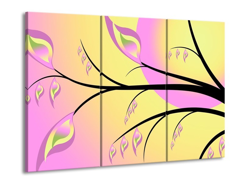 Canvas schilderij Boom | Paars, Groen, Zwart | 90x60cm 3Luik