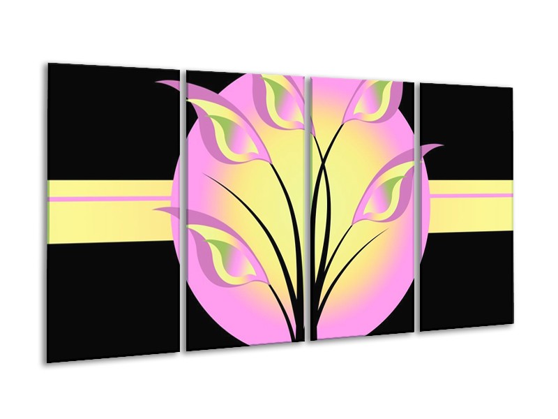 Glas schilderij Art | Zwart, Paars, Geel | 160x80cm 4Luik