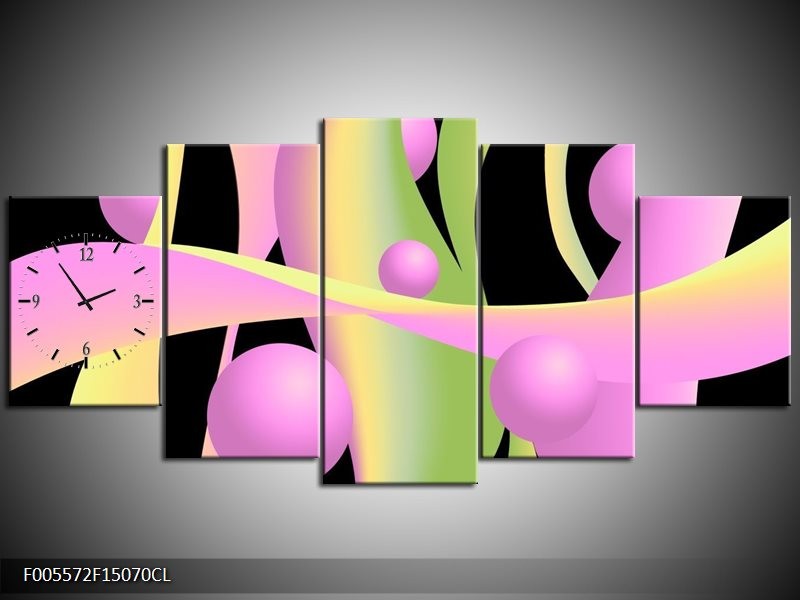 Klok schilderij Art | Zwart, Groen, Paars | 150x70cm 5Luik