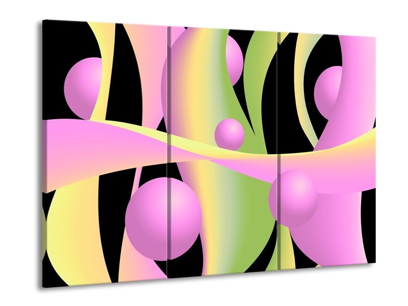 Canvas schilderij Art | Zwart, Groen, Paars | 90x60cm 3Luik