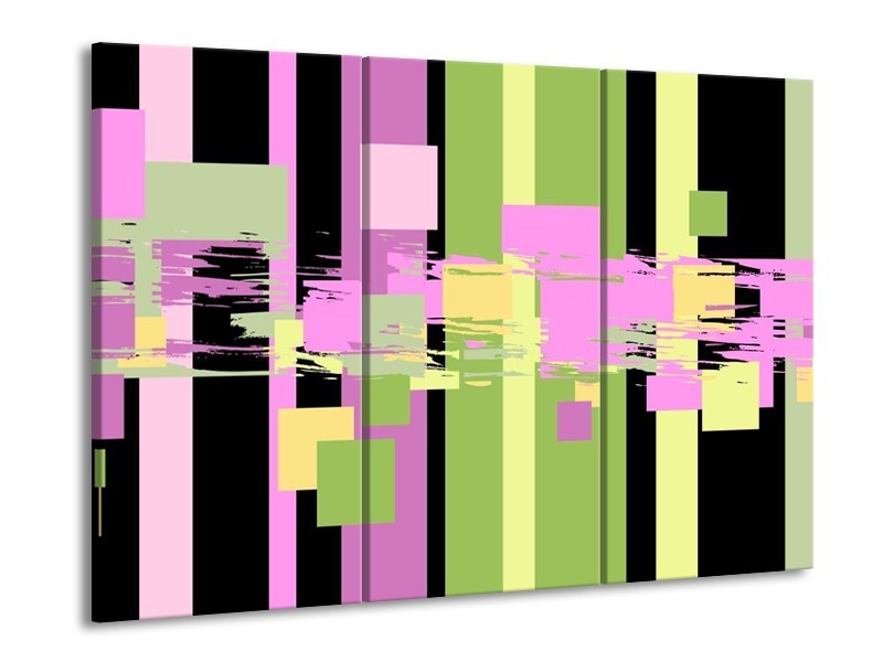 Canvas schilderij Art | Groen, Zwart, Paars | 90x60cm 3Luik