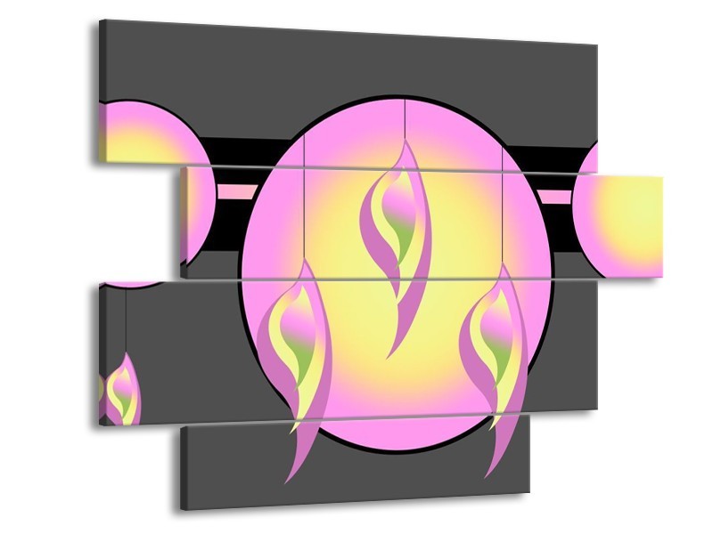 Canvas schilderij Art | Grijs, Geel, Paars | 115x85cm 4Luik