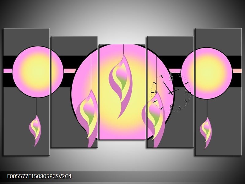 Klok schilderij Art | Grijs, Geel, Paars | 150x80cm 5Luik