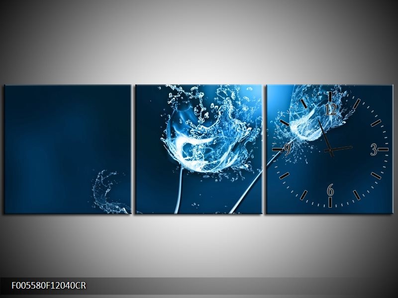 Klok schilderij Art | Blauw, Wit | 120x40cm 3Luik