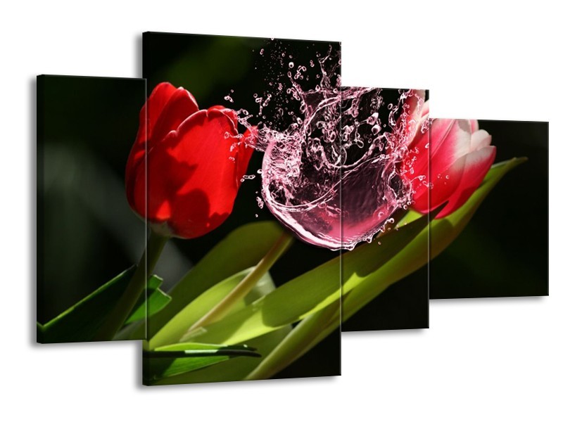 Glas schilderij Tulp | Rood, Zwart, Groen | 120x75cm 4Luik