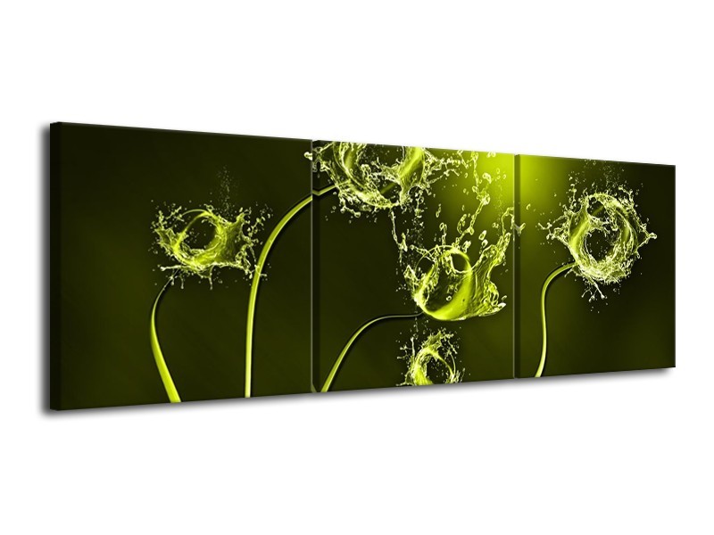 Canvas schilderij Tulp | Groen, Wit | 120x40cm 3Luik