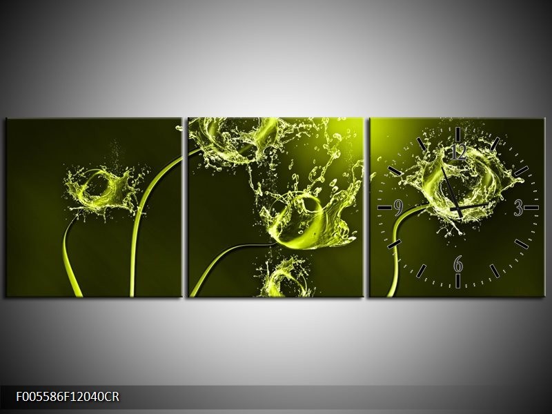Klok schilderij Tulp | Groen, Wit | 120x40cm 3Luik