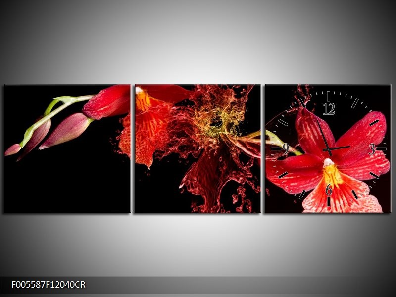 Klok schilderij Art | Rood, Zwart | 120x40cm 3Luik
