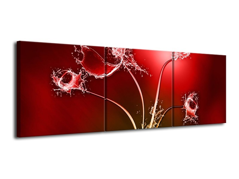 Canvas schilderij Tulp | Rood, Wit | 120x40cm 3Luik