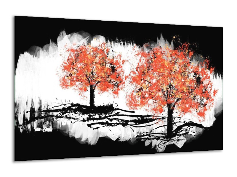 Glas schilderij Bomen | Oranje, Zwart, Wit | 120x70cm 1Luik