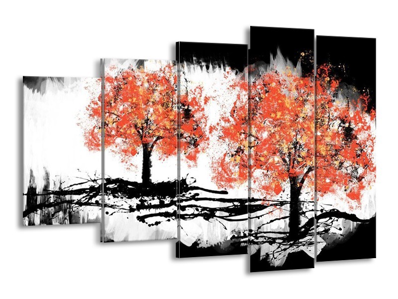 Glas schilderij Bomen | Oranje, Zwart, Wit | 150x100cm 5Luik