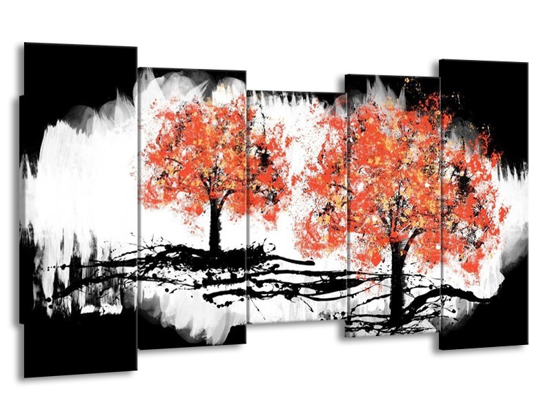 Glas schilderij Bomen | Oranje, Zwart, Wit | 150x80cm 5Luik