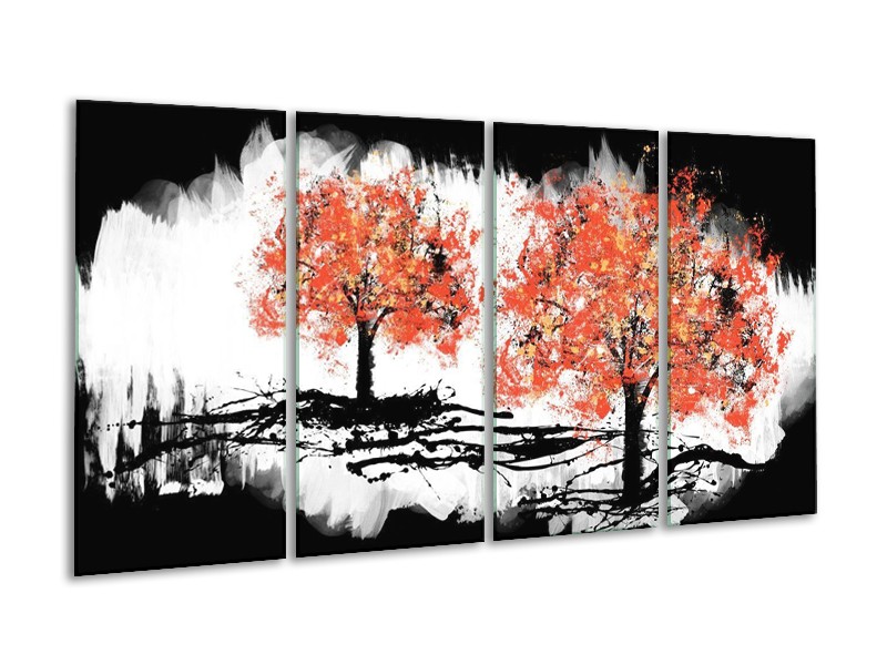 Glas schilderij Bomen | Oranje, Zwart, Wit | 160x80cm 4Luik