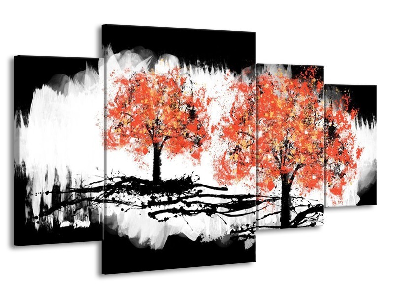 Glas schilderij Bomen | Oranje, Zwart, Wit | 160x90cm 4Luik