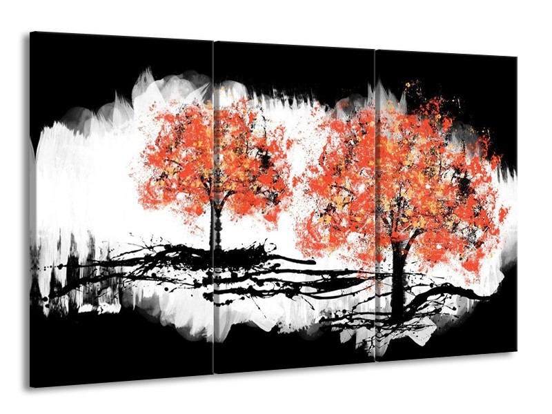 Glas schilderij Bomen | Oranje, Zwart, Wit | 165x100cm 3Luik