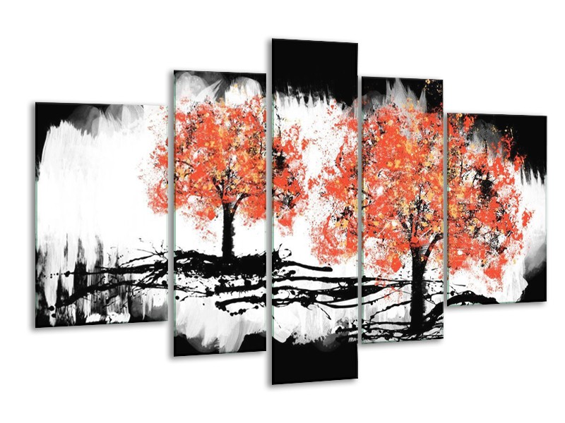 Canvas schilderij Bomen | Oranje, Zwart, Wit | 170x100cm 5Luik